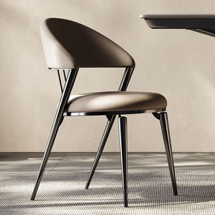 意式极简不锈钢餐椅家用高级感设计师椅子休闲靠背椅餐厅真皮凳子