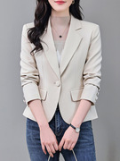 春季时尚白色女士长袖西服短外套收腰通勤职业西装上衣女韩版