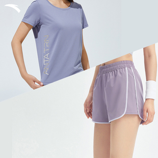 安踏速干短袖t恤短裤，女装夏季吸湿透气舒适户外跑步运动修身上衣