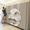 现代新中式山水电视机背景墙，壁纸影视墙布，客厅沙发壁画2022年