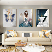 客厅装饰画沙发背景墙北欧挂画餐厅大气轻奢三联框麋鹿水晶瓷壁画