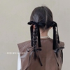 黑色高级感韩国女童蝴蝶结头饰发夹长飘带丝绒发圈儿童头绳发卡子