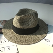 夏季欧美风百搭男女遮阳帽草编小礼帽混色爵士帽，沙滩帽草帽防嗮帽