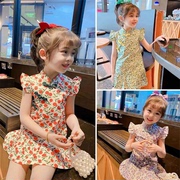 女童中国风洋气小飞袖旗袍2023夏装，小童甜美公主风短袖连衣裙