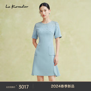 三醋酯纤维lakoradior拉珂蒂2024春奢雅钉珠礼服连衣裙