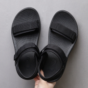 越南进口凉鞋男士黑色年夏季外穿轻便休闲魔术贴橡胶底沙滩鞋