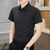 短袖衬衫夏季男士纯色休闲商务职业装薄款透气加大码黑色衬衣寸衫