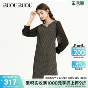 Buou Buou春季时尚格纹灯笼袖连衣裙BG1G013