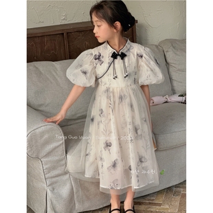 韩版女童装儿童夏季新中式时髦甜美淑女短袖连衣裙公主裙子礼服裙