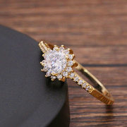 女士微镶锆石花朵戒指金属，镶钻玫瑰金指环(金指环)女士，银色戒指纪念日礼物