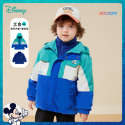 迪士尼童装男童米奇冲锋衣两件套23秋冬中小童摇粒绒防风防水外套