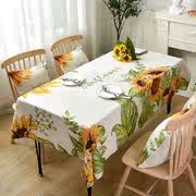 桌布向日葵田园美式餐桌椅子套罩茶几桌布布艺棉麻长方形防烫