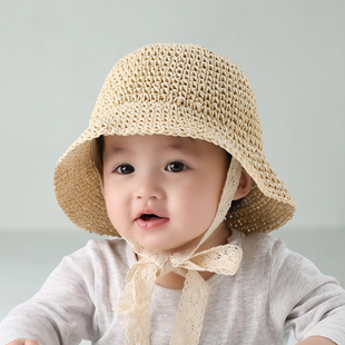 婴儿帽子夏季防晒男孩，宝宝草帽女童渔夫帽，婴幼儿童遮阳透气太阳帽