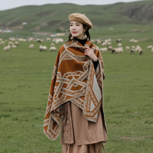 民族风保暖披肩披风尼泊尔新疆西藏沙漠斗篷，拍照加厚秋冬围巾1016