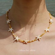 「跳舞海星」手作串珠天然贝壳海星造型复古度假小众锁骨链项链