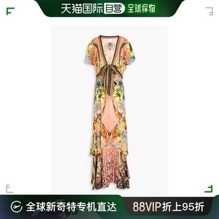 香港直邮CAMILLA 女士水晶装饰层叠印花真丝双绉长款连衣裙