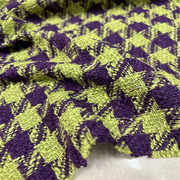 欧美混纺春秋编织黄紫色格子粗花呢布料小香风粗纺花呢面料外套呢
