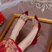婚鞋新娘鞋红色细高跟鞋，2023春季不累脚敬酒中式秀禾服结婚鞋