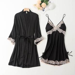 高级感冰丝睡裙两件套装情绪吊带法式睡衣女性感吊带