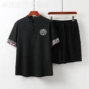 2023中国风夏季亚麻短袖套装，男宽松汉服古风棉麻青年中式唐装两件