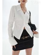 白色喇叭袖衬衫女2023春季小众设计辣妹，修身显瘦收腰v领上衣