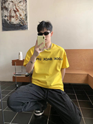 荧光绿t恤男夏季多巴胺字母印花纯棉短袖实体高品宽松潮牌T恤