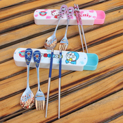 不锈钢凯蒂猫便携餐具创意环保筷子勺子套装可爱儿童学生餐具盒子