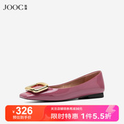 JOOC玖诗单鞋女秋季方扣方头平跟鞋子百搭浅口平底鞋6754