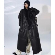 鹅绒真皮羽绒服长款女2024新款冬季西装领时尚绵羊皮宽松皮衣外套