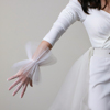 网纱短手套  20cm超大立体飞边花边蕾丝网纱透明透视白色礼服触屏