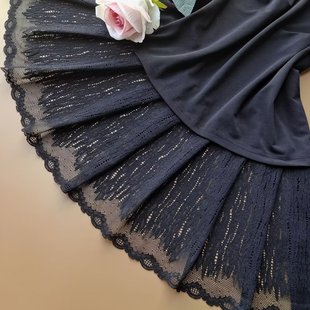 法单黑色弹性蕾丝，花边抹胸服装辅料裙摆，装饰布料加密款宽23cm