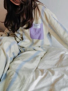 vm原创设计小舒服原创设计家居服纯棉睡衣长袖，纯色条纹两件套拼色