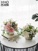 北欧铁艺室内客厅仿真假花玫瑰创意简约茶几装饰塑料干花盆栽植物
