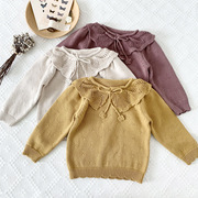 女童洋气棉线毛衣秋冬季儿童娃娃领加厚打底衫系带女孩毛衣