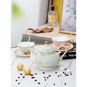 大理石纹英式茶壶花茶杯，欧式茶具套装骨瓷，咖啡杯6件套高档礼盒装