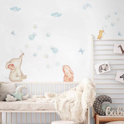 北欧ins儿童房墙面装饰卧室宝宝墙贴软妹房动物吹泡泡插画贴纸