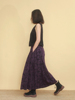 姜欢设计三季可穿纯棉紫色提花，高腰多褶皱长款半裙