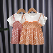 童装女童连衣裙夏装小宝宝圆点洋气裙子1-4岁女孩背带假两件2