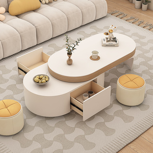 茶几客厅家用奶油风2023小户型，简约现代轻奢伸缩折叠岩板茶桌