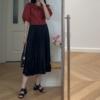 夏装法式赫本风，黑色百褶半身裙，中长裙0.32kg