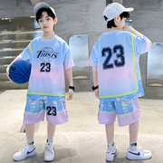 男童帅气潮酷短袖篮球服，运动套装9夏季7中大儿童，14洋气潮衣服13岁