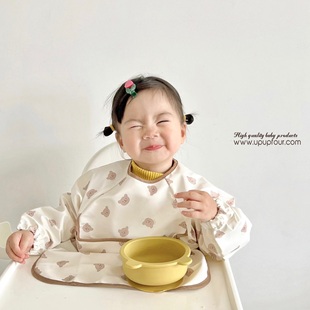upupfour自制韩国宝宝吃饭罩衣防水围兜儿童长袖婴幼儿防脏反穿衣
