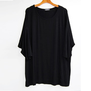 夏季韩版300斤莫代尔长袖宽松蝙蝠衫女连衣裙T恤衫200斤 黑色