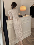 高级感重工刺绣白色蕾丝，连衣裙女春季收腰显瘦法式优雅长裙子