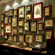 奢华复古实木美式照片墙相框客厅，相片挂墙欧式超大组合画定制设计