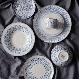 高档骨瓷欧式青花餐具套装轻奢高颜值牛排盘，意面盘沙拉碗咖啡杯碟