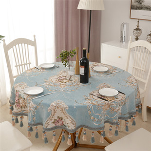 欧式圆桌桌布椭圆形奢华转盘，台布圆形家用北欧大圆桌布艺餐桌布垫