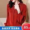 红色真丝衬衫女杭州大牌，上衣2023双绉真丝长袖，小衫桑蚕丝特色