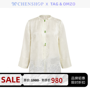 TAG & OMZO新中式三扣中长款拼接长袖圆领衬衫外套CHENSHOP设计师