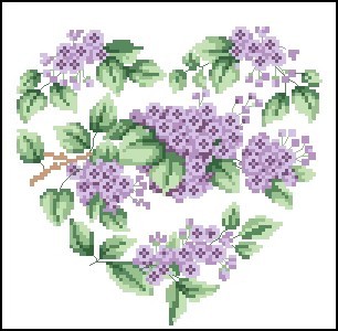 十字绣电子图纸1877紫丁香花心，抱枕挂画图92w*90h8色xsd源文件